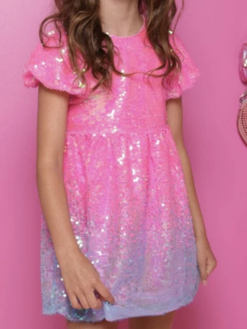 Lola And The Boys Bubble Gum Shimmer Sequin Dress Size 14 Hot Pink
